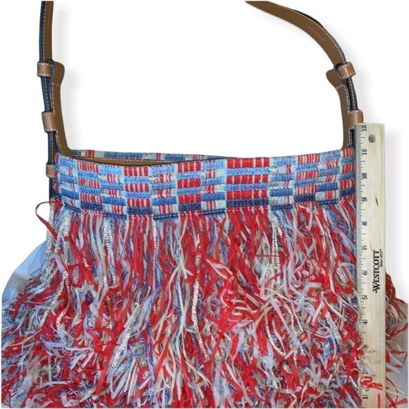 TORY BURCH Red/Blue Fringe "Frayed Tweed" Hobo 2016 Runway Bag - Picture 5 of 16